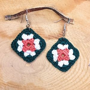 Handmade Crochet Granny Square Earrings